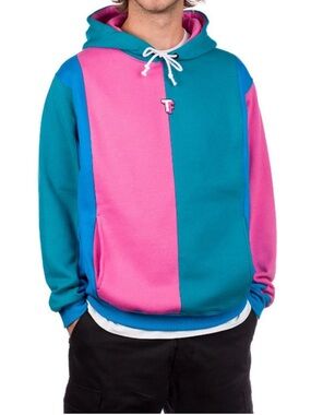 Teddy Fresh Love Colorblock Bubblegum Pink Blue Teal Hoodie Medium
